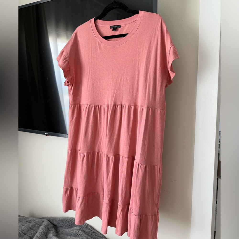 NWOT J.Crew Tiered dress in broken-in jersey Large Weathered Rose